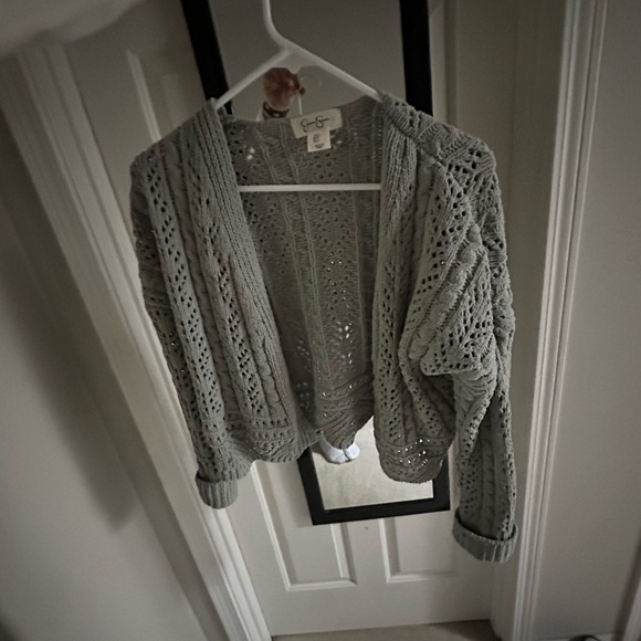 Jessica Simpson Gray/Green Cable Knit Cardigan Sweater - Picture 1 of 3
